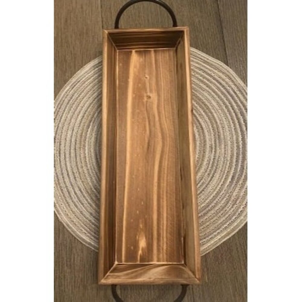 New Wooden Candle Tray, Pillar Candle Holder with Black Metal Handles